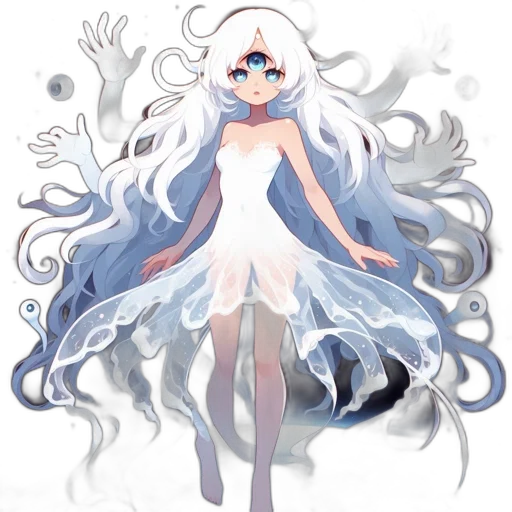 dress, creature, staff, hair, concept art, pixel art, fantasy art, anime transparent PNG cut-out