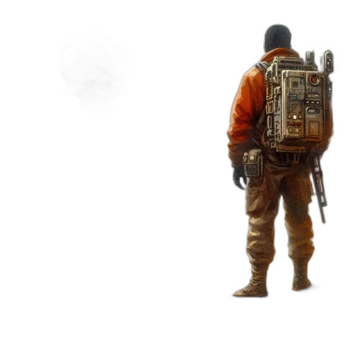 jacket, weapon, animal, staff, concept art, fantasy art, 3d render, pixel art transparent PNG cut-out