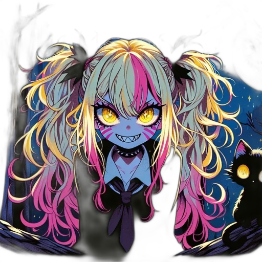 mask, creature, anime, concept art, fantasy art, pixel art, neon lights, dark transparent PNG cut-out
