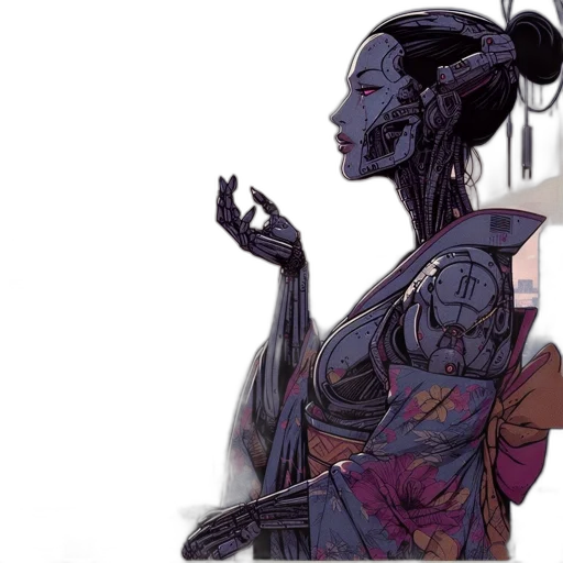 dress, mask, robot, concept art, fantasy art, cyberpunk, comic book art, dark transparent PNG cut-out