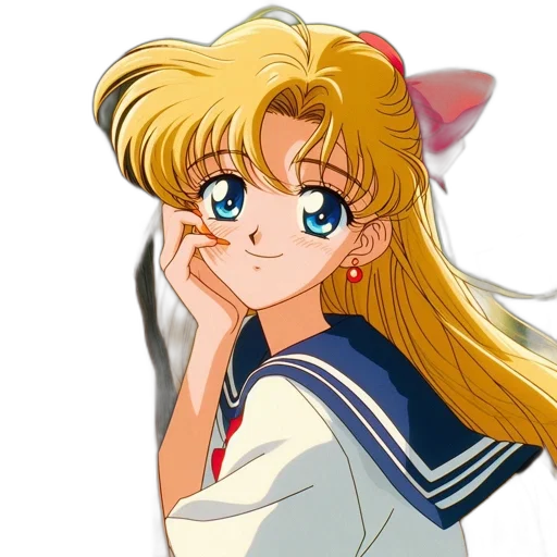 face, anime, vaporwave, cartoon, photorealistic, young, woman, sailor-style transparent PNG cut-out