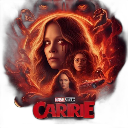 comic book art, concept art, fire, carrie, movie, poster, central, figure transparent PNG cut-out