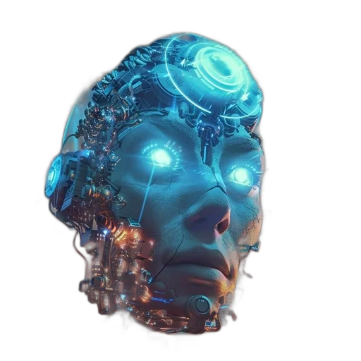 robot, face, mask, crown, cyberpunk, 3d render, vaporwave, concept art transparent PNG cut-out
