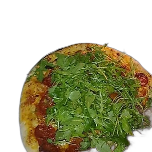 food, crown, face, jacket, photorealistic, 3d render, pizza, arugula transparent PNG cut-out