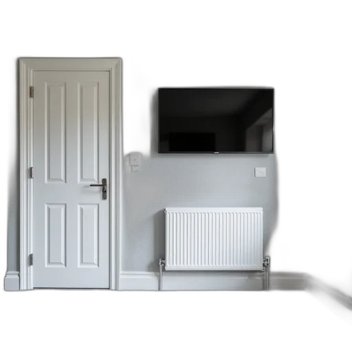 furniture, robot, 3d render, photorealistic, monochrome, bedroom, white, door transparent PNG cut-out
