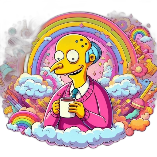 cartoon, vaporwave, pixel art, concept art, pastel, colorful, burns, simpsons transparent PNG cut-out