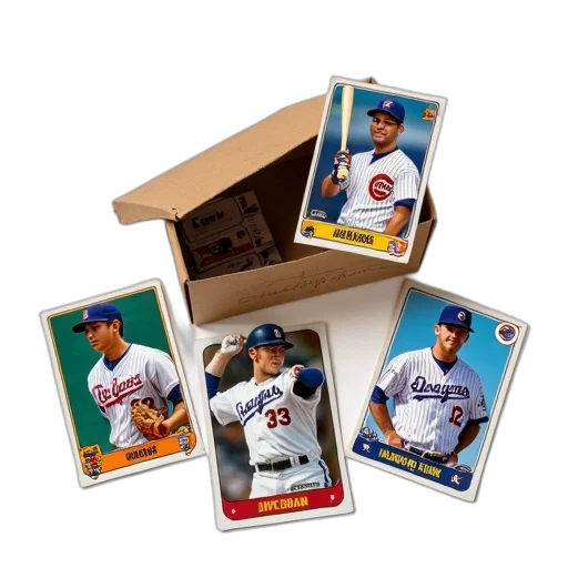 collection, sports, memorabilia, including, baseball, cards, box, displayed transparent PNG cut-out