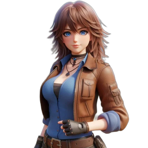 jacket, concept art, 3d render, fantasy art, photorealistic, blue, determined, female transparent PNG cut-out