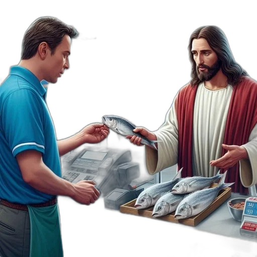 inside, convenience, store, man, white, robe, depicted, jesus transparent PNG cut-out
