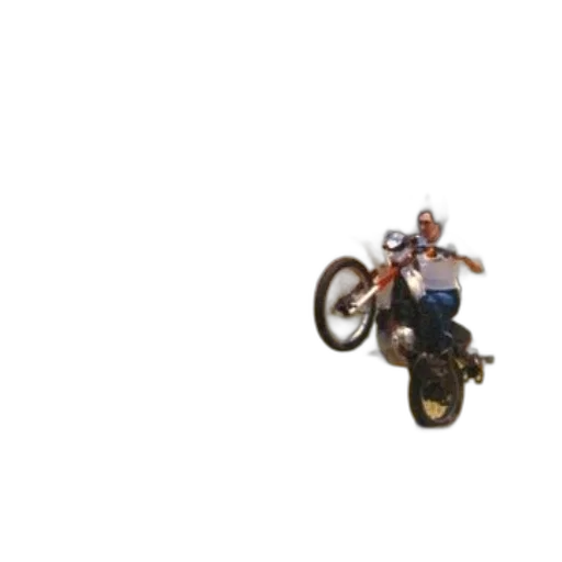 3d render, pixel art, concept art, person, performs, wheelie, motorcycle, front transparent PNG cut-out