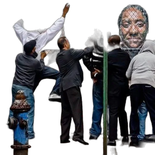 mask, face, concept art, group, people, gather, around, fence transparent PNG cut-out