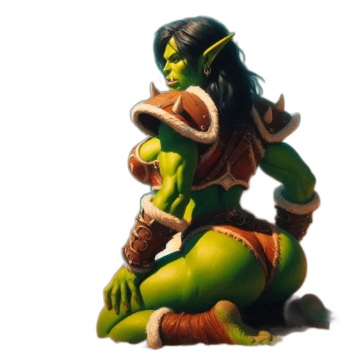 staff, concept art, fantasy art, comic book art, 3d render, orcish, woman, armor transparent PNG cut-out