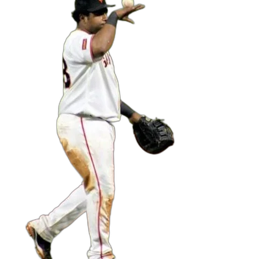 baseball, player, wearing, white, uniform, red, accents, holding transparent PNG cut-out