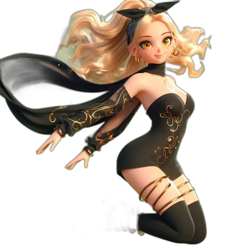 dress, staff, concept art, fantasy art, 3d render, cartoon, dark, golden transparent PNG cut-out