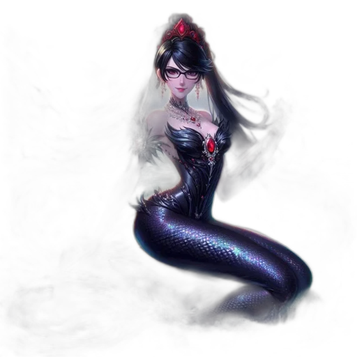 dress, concept art, fantasy art, comic book art, watercolor, dark, mermaid, red-tipped transparent PNG cut-out
