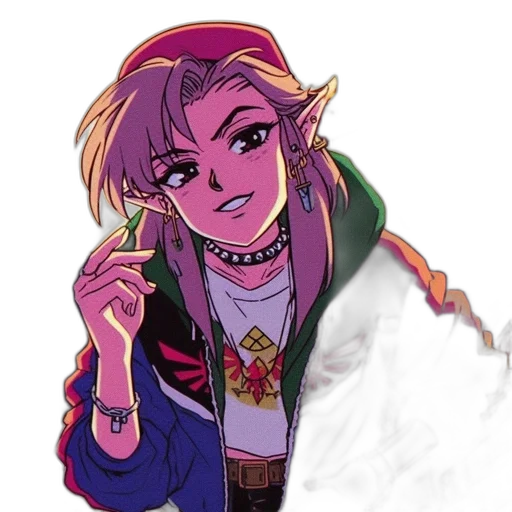 jewelry, jacket, staff, face, vaporwave, pixel art, concept art, anime transparent PNG cut-out
