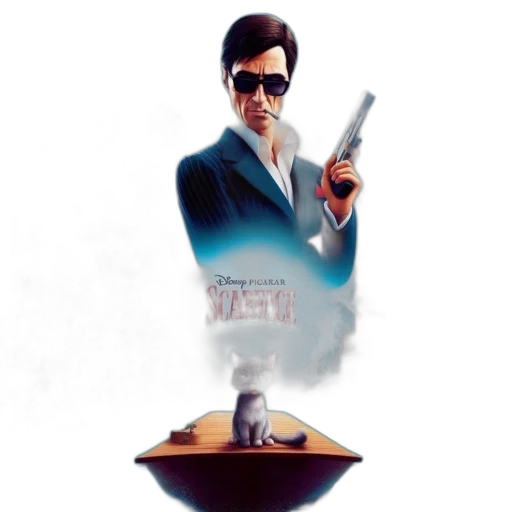 weapon, concept art, comic book art, photorealistic, 3d render, disney-pixar, scarface, animation transparent PNG cut-out