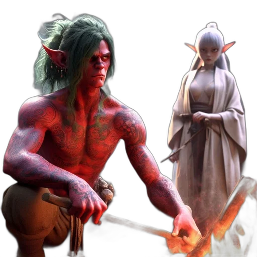 concept art, fantasy art, 3d render, photorealistic, fire, red, two, mystical transparent PNG cut-out