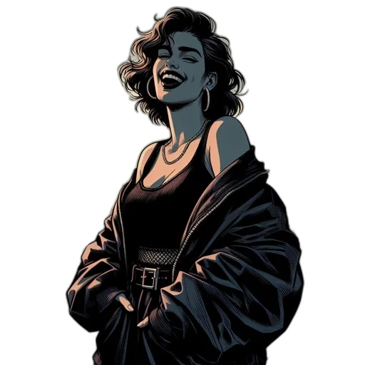 jacket, comic book art, concept art, cartoon, cyberpunk, dark, earth tones, blue transparent PNG cut-out