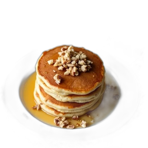 food, photorealistic, stack, pancakes, generous, amount, syrup, chopped transparent PNG cut-out