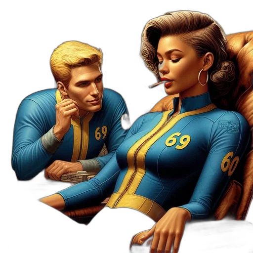 comic book art, concept art, fantasy art, pixel art, outer space, golden, two, people transparent PNG cut-out