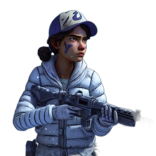 weapon, jacket, staff, face, concept art, photorealistic, comic book art, 3d render transparent PNG cut-out
