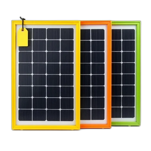 set, three, solar, panels, different, colored, frames, displayed transparent PNG cut-out