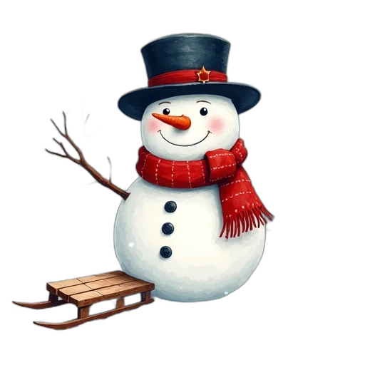 pixel art, 3d render, concept art, snow, cheerful, snowman, black, top transparent PNG cut-out