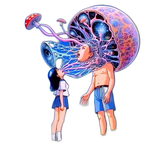 creature, umbrella, hair, animal, concept art, vaporwave, pixel art, fantasy art transparent PNG cut-out