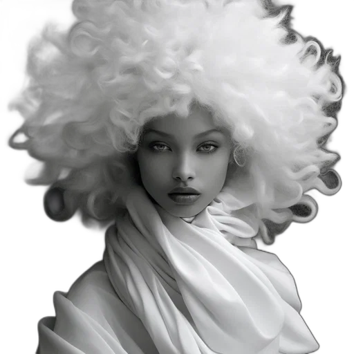 hair, face, crown, photorealistic, fantasy art, concept art, 3d render, monochrome transparent PNG cut-out