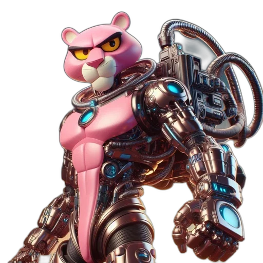 robot, weapon, animal, concept art, cyberpunk, 3d render, vaporwave, muscular transparent PNG cut-out