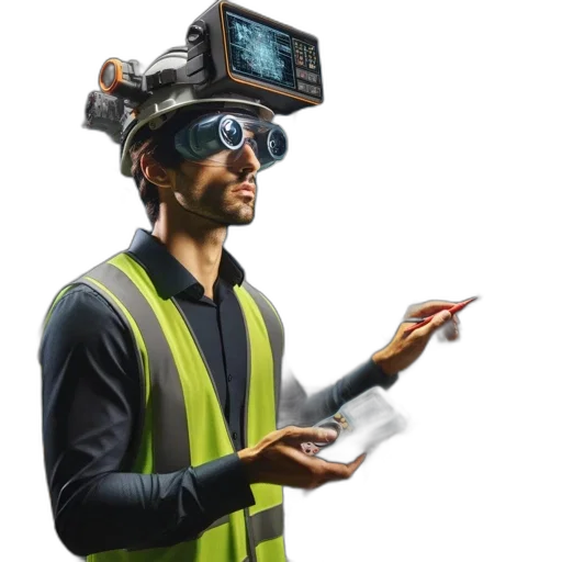 robot, staff, face, mask, concept art, cyberpunk, 3d render, engineer transparent PNG cut-out