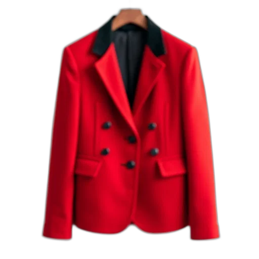 jacket, red, blazer, black, collar, buttons, displayed, against transparent PNG cut-out