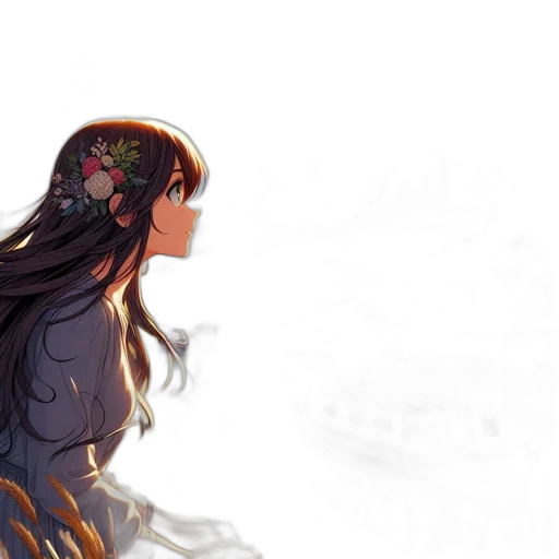 dress, crown, flower, mask, anime, concept art, fantasy art, watercolor transparent PNG cut-out