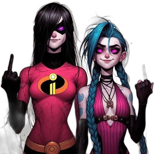 comic book art, concept art, cartoon, fantasy art, neon, two, animated, characters transparent PNG cut-out