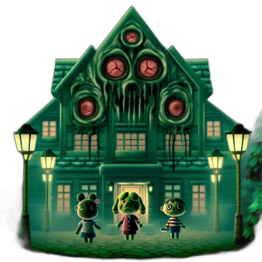 building, mask, concept art, 3d render, pixel art, fantasy art, city street, night transparent PNG cut-out