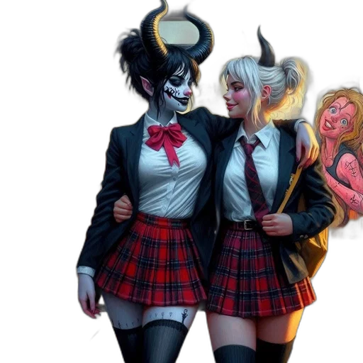 comic book art, concept art, fantasy art, two, students, wearing, school, uniforms transparent PNG cut-out
