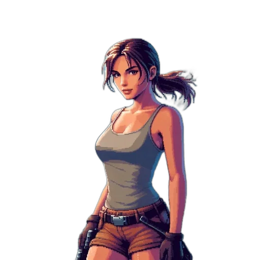 weapon, dress, comic book art, concept art, fantasy art, pixel art, earth tones, green transparent PNG cut-out