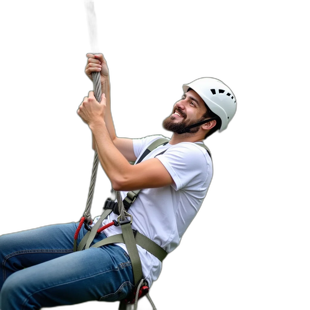 staff, animal, man, swinging, rope, treetop, canopy, wearing transparent PNG cut-out