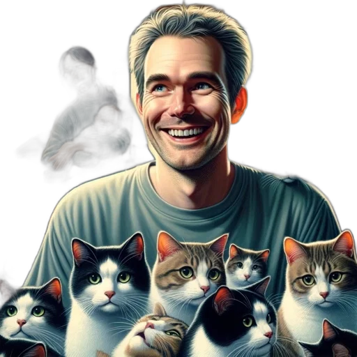 animal, photorealistic, concept art, pixel art, man, smiles, amidst, sea transparent PNG cut-out