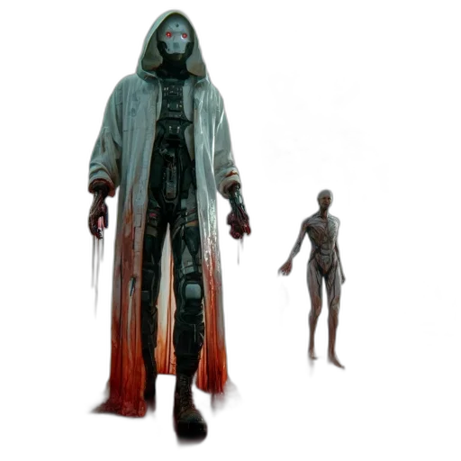 creature, staff, concept art, fantasy art, 3d render, pixel art, fog, dark transparent PNG cut-out