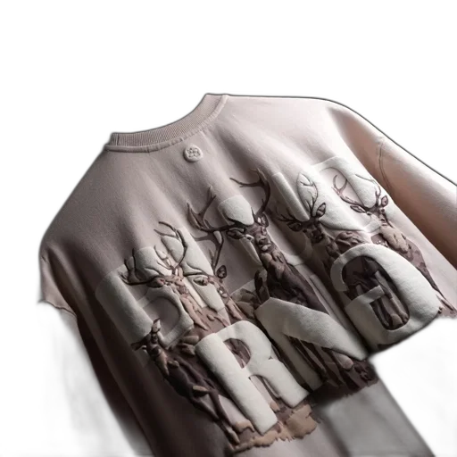dress, jacket, 3d render, beige, sweatshirt, embroidered, design, deer transparent PNG cut-out