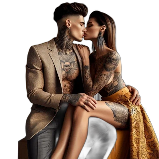 dress, jewelry, photorealistic, concept art, earth tones, intimately, posed, couple transparent PNG cut-out