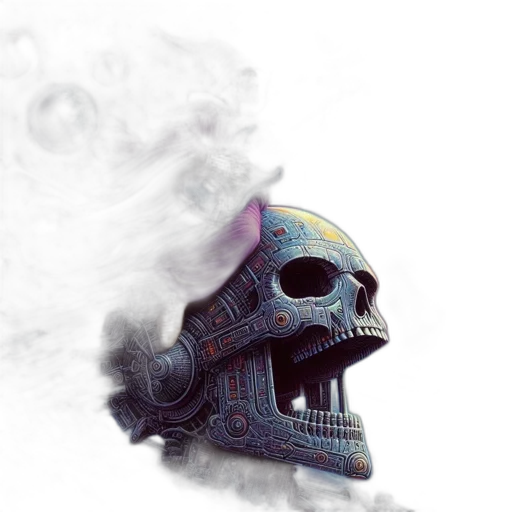 mask, robot, weapon, face, concept art, fantasy art, photorealistic, 3d render transparent PNG cut-out