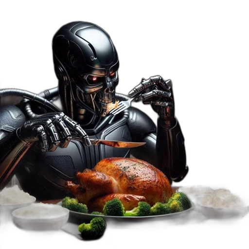 food, robot, concept art, anthropomorphic, depicted, dining, alone, gripping transparent PNG cut-out