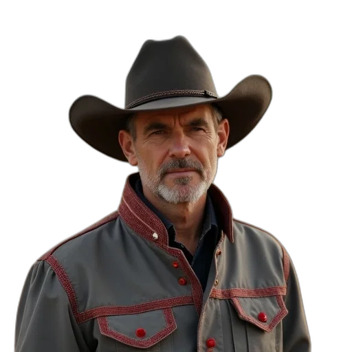 jacket, hat, staff, animal, photorealistic, 3d render, man, wearing transparent PNG cut-out