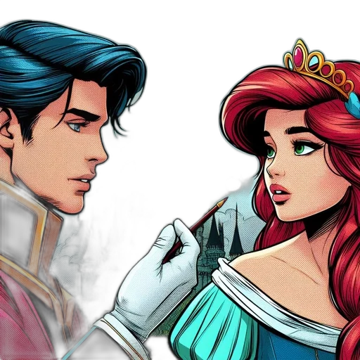 comic book art, fantasy art, concept art, cartoon, two, animated, characters, prince transparent PNG cut-out
