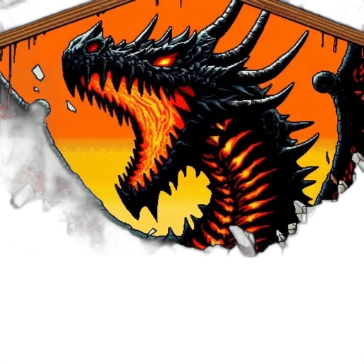 dragon, staff, fantasy art, concept art, pixel art, 3d render, fire, two transparent PNG cut-out