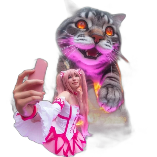 animal, creature, weapon, staff, anime, vaporwave, concept art, photorealistic transparent PNG cut-out