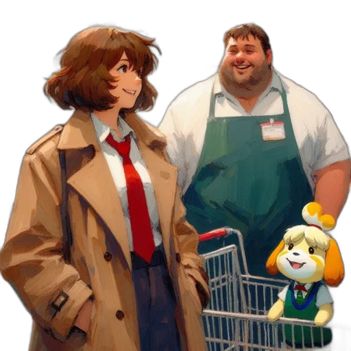 jacket, staff, robot, concept art, pixel art, comic book art, cartoon, woman transparent PNG cut-out